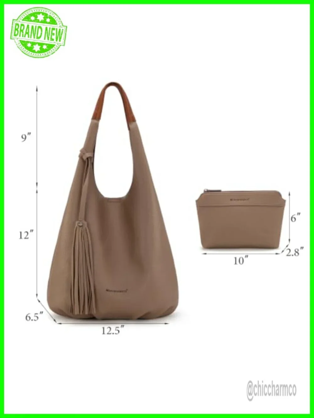 Slouchy Hobo Bag Set with Tassels Magnetic Closure Faux Leather Shoulder Bag